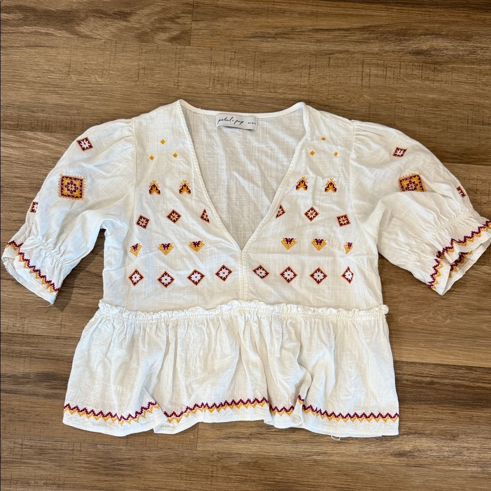 Dawston Embroidered White Boho Top - Picture 8 of 11